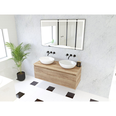 HR Matrix 3d meuble de salle de bain 120cm 1 tiroir sans poignée avec poignée strip en coloris chêne français avec top chêne français
