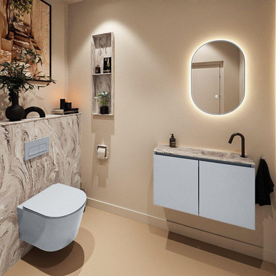 MONDIAZ TURE-DLUX Meuble toilette - 80cm - Clay - EDEN - vasque Glace - position droite - 1 trou de robinet