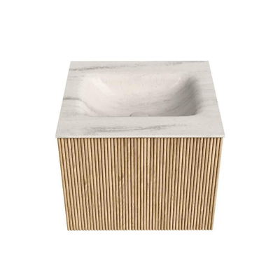 MONDIAZ KURVE-DLUX Meuble de salle de bains 50 cm couleur Oak avec 1 tiroir et 0 porte. Lavabo GRUNNE Central 1 trou de robinet Meli.