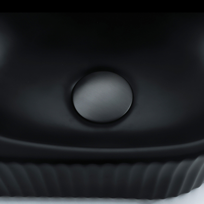 QeramiQ Fuente Ensemble de lavabo - 40x21.5x12cm - gauche - nervuré - demi-rond - 1 trou de robinet - céramique - robinet de lavabo gunmetal - bouchon de vidage - siphon abaissé - noir mat