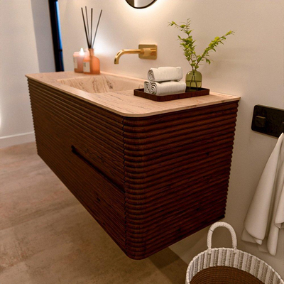 Mondiaz CIRO-DLUX Ensemble de meubles de salle de bains - 120x45x50cm - Plan vasque solid surface Arena - 1 vasque au milieu - sans trous de robinetterie - 2 tiroirs - Ruby