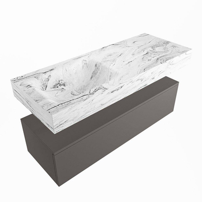 Mondiaz ALAN-DLUX Ensemble de meuble - 120cm - meuble Dark grey mat - 1 tiroir - Lavabo Cloud Glace suspendu - vasque Gauche - 0 trous de robinet