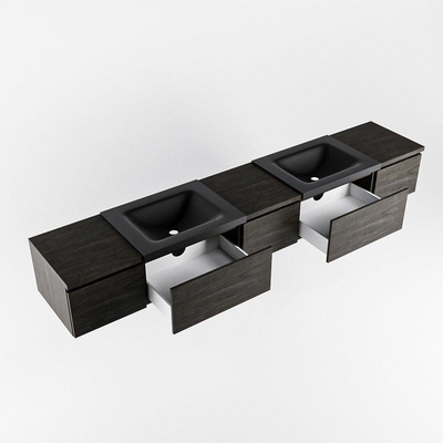 MONDIAZ BUKLA 240cm ensemble de meuble avec module 40 couleur Marron Foncé avec 5 tiroirs. Lavabo CLOUD double 0 trou de robinet couleur Urban.