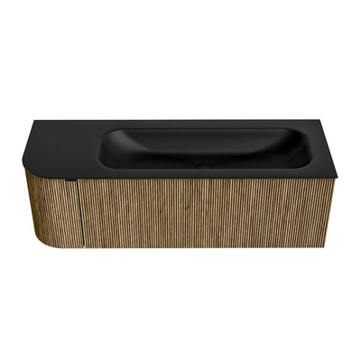 Mondiaz KURVE Ensemble de meuble de salle de bains - 135x46x40cm - 1 tiroir - 1 porte - vasque solid surface - droite - sans trou de robinet - Dusk