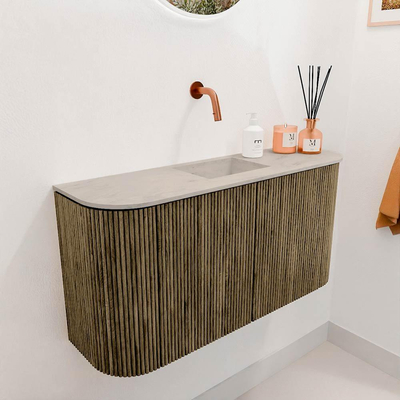 Mondiaz JOYA-DLUX 83.2cm toiletmeubel - ronding links en rechts kleur Dusk - Wastafel FAYE positie Midden Zonder kraangat kleur Opalo.