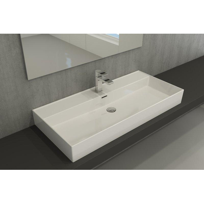 Saniclass MEUBELSET onderkast en wastafel - 100x47x13cm - overloop - 1 wasbak - 1 kraangat - keramiek - wit SHOWROOMMODEL