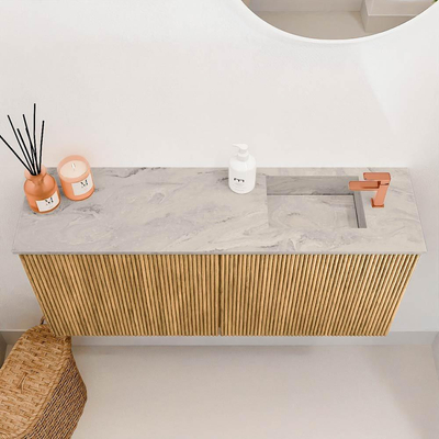 Mondiaz JOYA-DLUX 90cm meuble de salle de bains - couleur Oak - Vasque FAYE position Droite 1 trou de robinet couleur Glace.