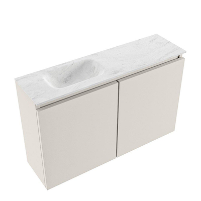 MONDIAZ TURE-DLUX Meuble WC 80 cm Linen. EDEN lavabo Opalo position gauche. Avec 1 trou de robinet.