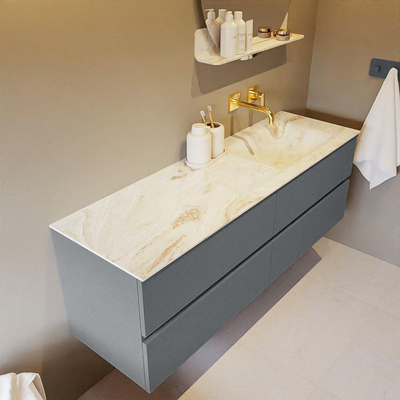 Mondiaz VICA-DLUX ensemble de meuble de salle de bain - 150cm - meuble sous-vasque plata - 4 tiroirs - lavabo encastrée cloud droite - sans trous de robinet - version haute de 60cm - frape