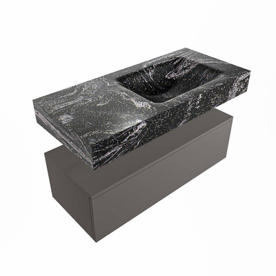 Mondiaz ALAN-DLUX Ensemble de meuble - 100cm - meuble Dark grey mat - 1 tiroir - Lavabo Cloud Lava suspendu - vasque Droite - 1 trou de robinet