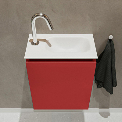 MONDIAZ TURE Toiletmeubel 40x23x50cm met 1 kraangaten 1 deuren fire mat Wastafel Eden rechts Solid Surface Wit