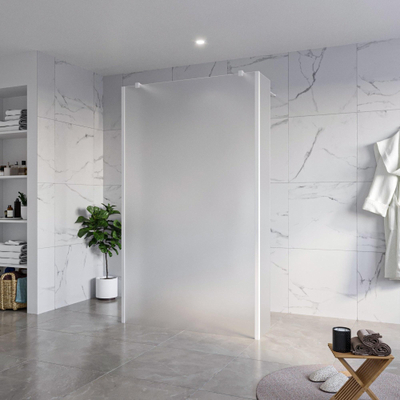 FugaFlow Eccelente Vetro Douche à l'italienne - 120x200cm - verre satiné - anticalcaire - verre de sécurité 8mm - 2 parois latérales 40cm - avec bras muraux et profilés d'angle - Blanc mat