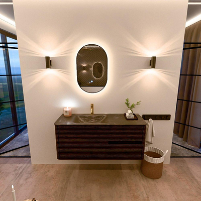 Mondiaz CIRO-DLUX Badkamermeubelset - 120x45x50cm - Solid surface wastafel Lava - 1 wasbak Links - 1 kraangat - 2 lades - Walnut