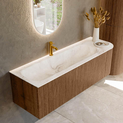 MONDIAZ KURVE-DLUX 145cm Meuble salle de bain avec module 25 D - couleur Walnut - 1 tiroir - 1 porte - vasque BIG LARGE gauche - 1 trou de robinet - couleur Frappe