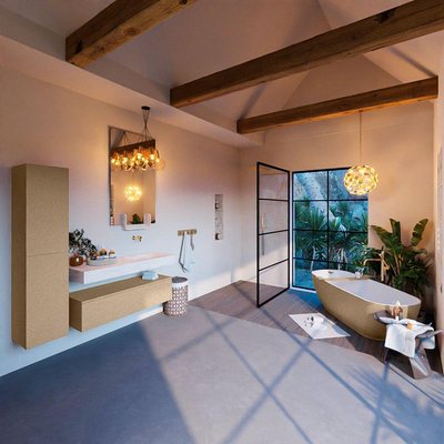MONDIAZ ALAN - DLUX Ensemble de meubles de salle de bains - 120cm - meuble bas - Oro - 1 tiroir - lavabo suspendu - vasque à droite - 0 trous de robinet - Opalo