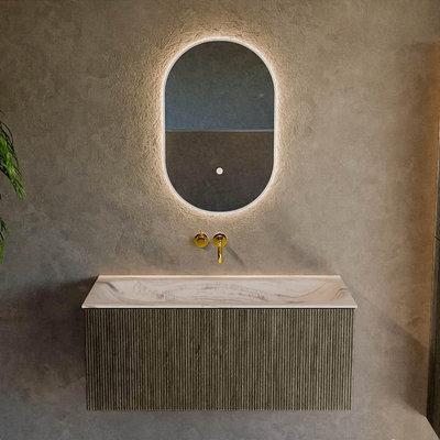 MONDIAZ KURVE-DLUX 100cm meuble de salle de bains couleur Shadow avec 1 tiroir et 0 porte. Lavabo BIG MEDIUM Milieu sans trou de robinet Nata.