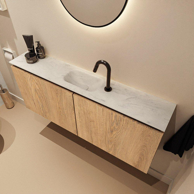 MONDIAZ TURE-DLUX Meuble toilette - 120cm - Washed Oak - EDEN - vasque Opalo - position centrale - 1 trou de robinet