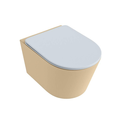 Mondiaz LAVIE hangtoilet – spoelrandloos – 36 x 53 cm – met softclose zitting – Sand (beige), zitting Clay (lichtblauw/grijs)