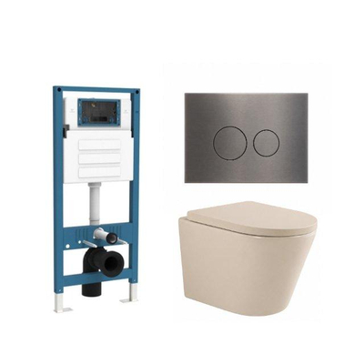 QeramiQ Dely Ensemble de toilette - réservoir encastré Qeramiq Flush - abattant 35mm - plaque de commande métal gunmetal - boutons ronds - beige