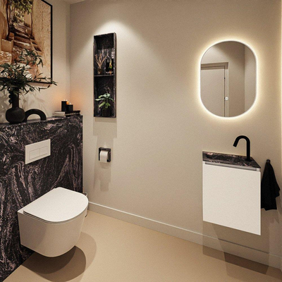 MONDIAZ TURE-DLUX Meuble toilette - 40cm - Talc - EDEN - vasque Lava - position gauche - 1 trou de robinet