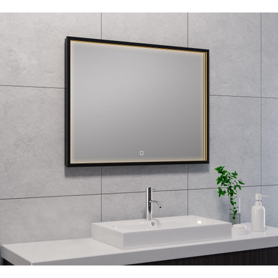 Wiesbaden Avi miroir rectangulaire avec LED, dimmable et chauffage miroir 80 x 60 cm noir mat