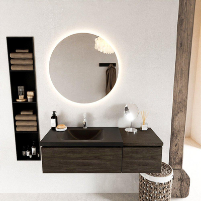 MONDIAZ BUKLA 120cm ensemble de meuble avec module 40 couleur Marron Foncé avec 2 tiroirs. Lavabo CLOUD gauche 1 trou de robinet couleur Urban.