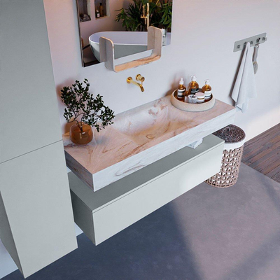 Mondiaz ALAN-DLUX Ensemble de meuble - 120cm - meuble Clay mat - 1 tiroir - Lavabo Cloud Frappe suspendu - vasque Centre - 0 trous de robinet