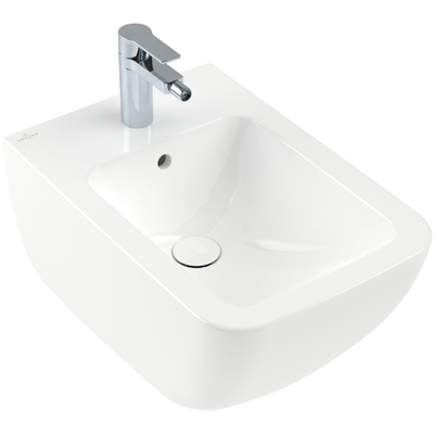 Villeroy & Boch venticello wandbidet - met 1 kraangat - 37.5x56cm - met overloop CeramicPlus - White Alpine (glans wit)