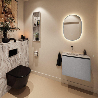 MONDIAZ TURE-DLUX Meuble toilette - 60cm - Plata - EDEN - vasque Glace - position gauche - sans trou de robinet