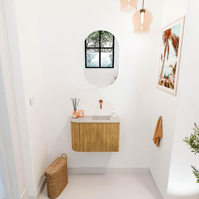 Mondiaz JOYA-DLUX 61.6cm toiletmeubel - ronding links kleur Oak - Wastafel FAYE positie Rechts Zonder kraangat kleur Opalo.