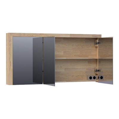 BRAUER Rise armoire de toilette - 140x70x15cm - sans éclairage - avec 3 portes de miroir double face - chêne abouté gris