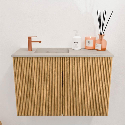 Mondiaz JOYA-DLUX 60cm toiletmeubel - kleur Oak - Wastafel FAYE positie Links 1 kraangat kleur Opalo.
