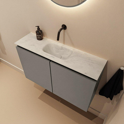 MONDIAZ TURE-DLUX 80cm toiletmeubel Smoke. EDEN wastafel Opalo positie midden. Zonder kraangat.