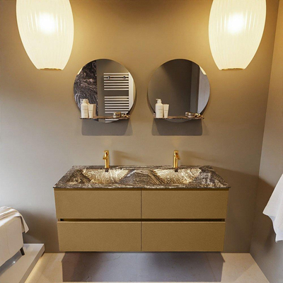 Mondiaz VICA-DLUX ensemble de meuble de salle de bain - 120cm - meuble sous-vasque oro - 4 tiroirs - lavabo encastré cloud double - 2 trous de robinet - version haute de 60cm - lave