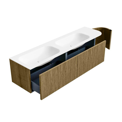 Mondiaz KURVE Badkamermeubelset - 175x46x40cm - 2 lade - 1 deur - wastafel solid surface - dubbel / links - 2 kraangaten - Dusk