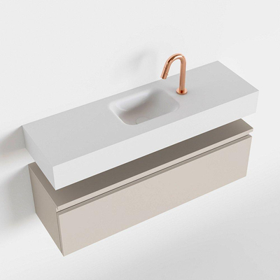 MONDIAZ ANDOR Toiletmeubel - 100x30x30cm - 1 kraangat - 1 lades - linen mat - wasbak midden - Solid surface - Wit