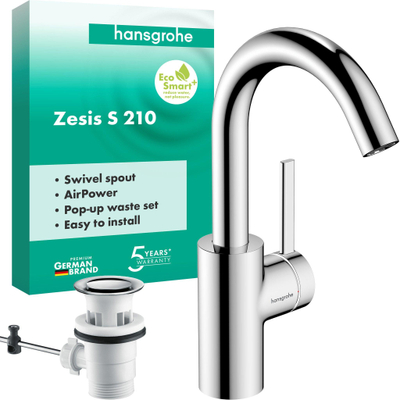 hansgrohe Zesis S Wastafelmengkraan - eengreeps - coolstart - draaibare uitloop - trekwaste - chroom