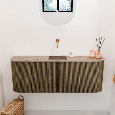 Mondiaz JOYA-DLUX 113.2cm toiletmeubel - ronding links en rechts kleur Dusk - Wastafel FAYE positie Midden Zonder kraangat kleur Arena.