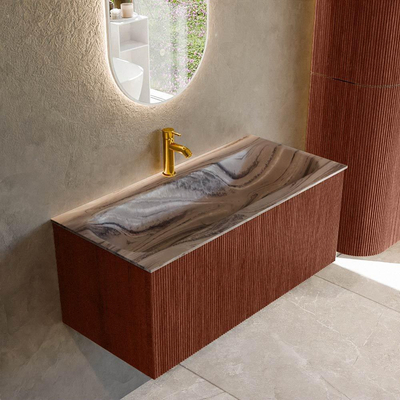 MONDIAZ KURVE-DLUX Meuble de salle de bains 100cm couleur Ruby avec 1 tiroir et 0 porte. Lavabo BIG MEDIUM Central 1 trou de robinet Sombra.