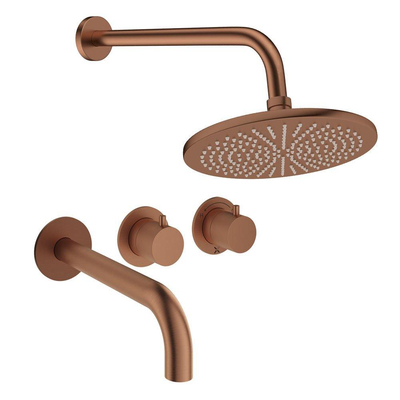 Crosswater Module Regendoucheset inbouw - 2 hendels - baduitloop - 30cm douchekop - wandarm - geborsteld brons