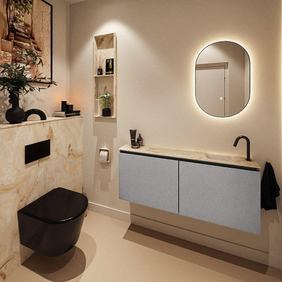 MONDIAZ TURE-DLUX Meuble toilette - 120cm - Plata - EDEN - vasque Frappe - position droite - 1 trou de robinet
