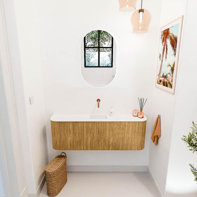 Mondiaz JOYA 123.2cm toiletmeubel - ronding links en rechts kleur Oak - Wastafel FAYE positie Midden Zonder kraangat kleur Talc.