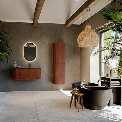 Ensemble de meuble de salle de bain Mondiaz KURVE-DLUX - 105x46x40cm - 1 tiroir - 1 porte - lavabo en solid surface - droite - 1 trou de robinet - Ruby