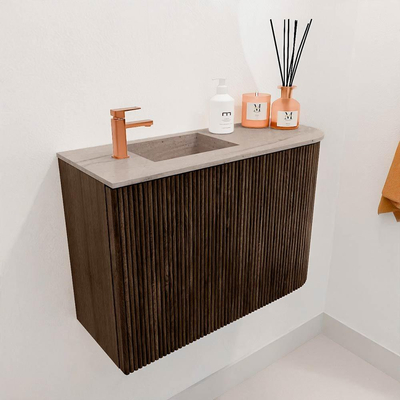 Mondiaz JOYA-DLUX 61.6cm toiletmeubel - ronding rechts kleur Walnut - Wastafel FAYE positie Links 1 kraangat kleur Saba.