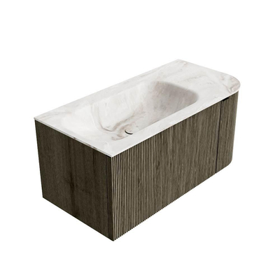 Mondiaz KURVE-DLUX Badkamermeubelset - 95x46x40cm - 1 lade - 1 deur - wastafel solid surface - links - zonder kraangat - Shadow