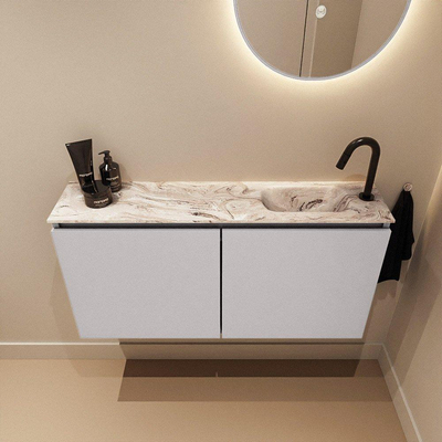 MONDIAZ TURE-DLUX Meuble toilette - 100cm - Cale - EDEN - vasque Glace - position droite - 1 trou de robinet