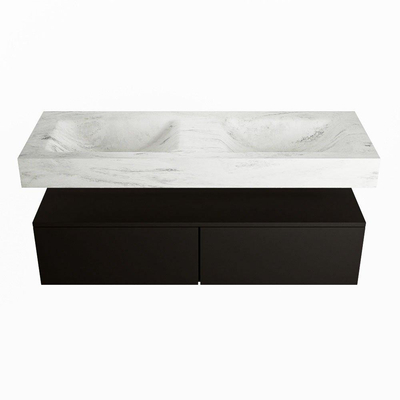 Mondiaz ALAN-DLUX Ensemble de meuble - 130cm - meuble Urban mat - 2 tiroirs - Lavabo Cloud Opalo suspendu - vasque Gauche et droite - 2 trous de robinet