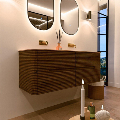 Mondiaz CIRO-DLUX Badkamermeubelset - 130x45x50cm - Solid surface wastafel Saba - 2 wasbak Dubbel - zonder kraangaten - 4 lades - Dusk