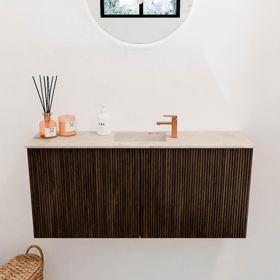 Mondiaz JOYA-DLUX 90cm toiletmeubel - kleur Walnut - Wastafel FAYE positie Midden 1 kraangat kleur Frappe.