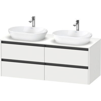 Duravit Ketho.2 Wastafelonderbouwkast - inclusief consoleplaat - met 4 laden - voor dubbele waskommen - 140x55x56.8cm - met handgrepen antraciet - wit mat
